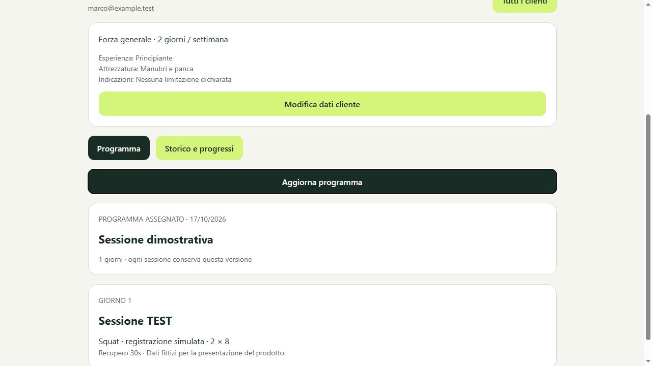 Schermata dimostrativa del programma assegnato dal trainer